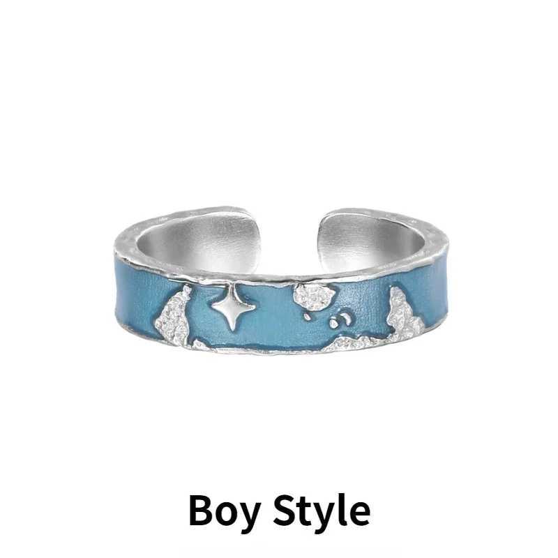 Fashion World Map Design S925 Sterling Silver Rings Drip Glue Lovers Ring Original Fine Boyfriend Girlfriend Couple Jewelry GiftX240921