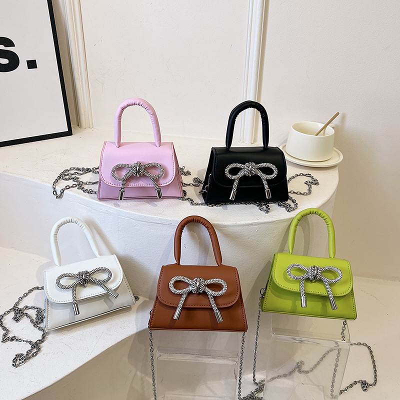 Bow shaped Korean style western-style small square bag Female 2024 new mini handbag Simple chain shoulder bag