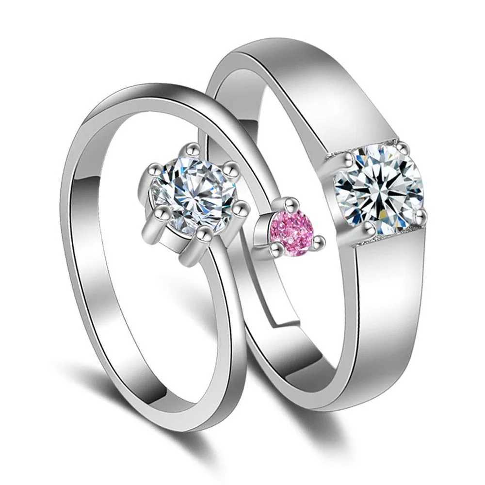 2Pcs/Pair Copper Plated Platinum Resizeable Engagement Couple Ring Men Women Cystal Adjustable Gift Wholesale Drop ShippingX240921