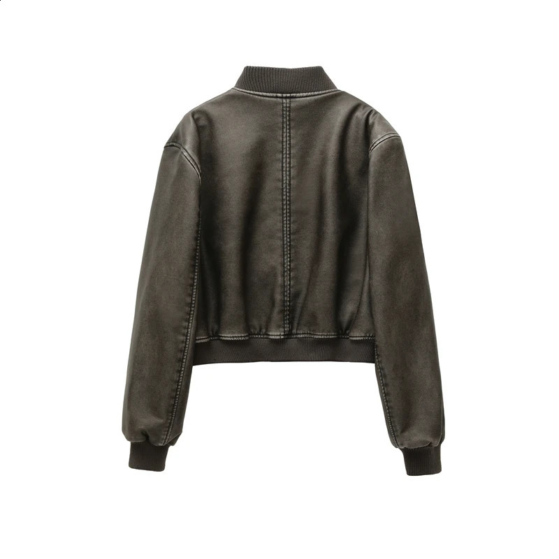 ZVRI Womens 2023 vintage leather bomber jacket coat top womens style 240919