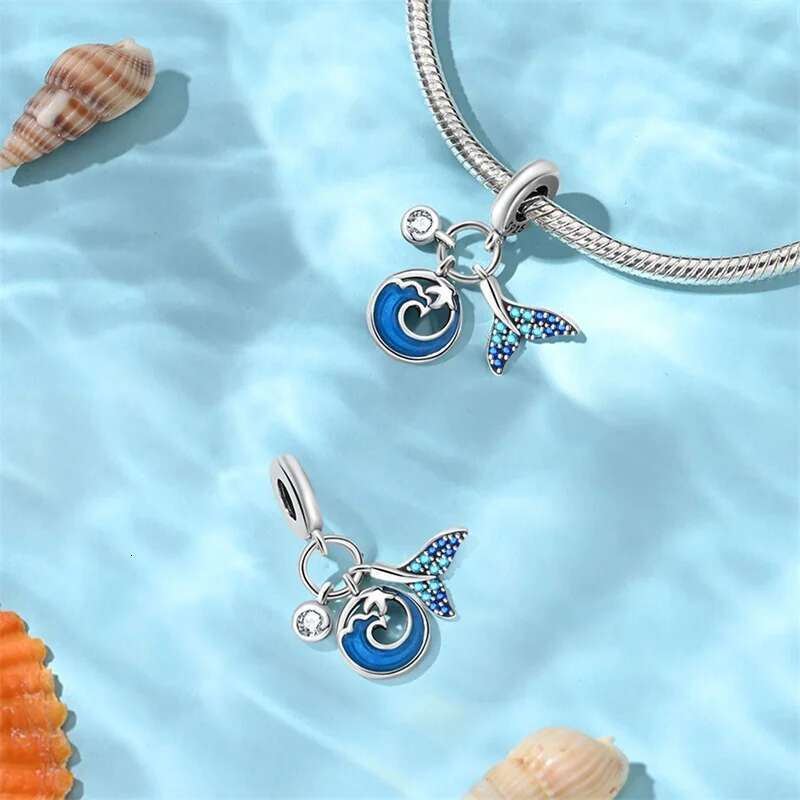 925 Sterling Silver Blue Ocean Ship Lighthouse Starfish Turtle Dolphin Charms Pendants Fit Original Bracelets DIY For Women's Gifts Jewelry