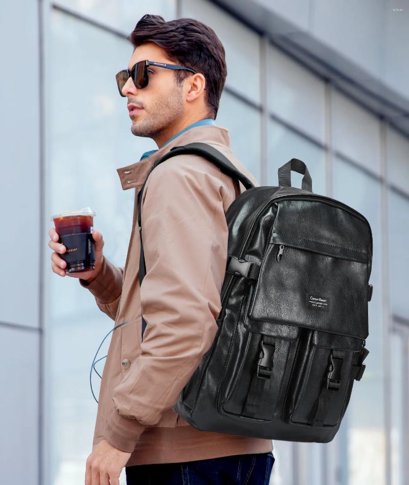 Backpack Leather For Men Ideal Business Waterproof Scratch-Resistant High Capacity Timeless Fit 15.6 Laptop