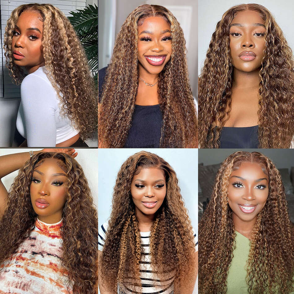Highlight Glueless Wig Human Hair Ready To Wear Preplucked Curly Deep Wave Ombre Colored 13x6 HD Lace Frontal Wigs For Women 250