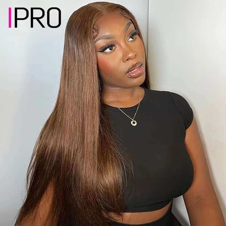 IPRO And Go #4 Chocolate Brown Lace Front Bone Straight Human Hair Pre Plucked Glueless Wigs Ready To Wear