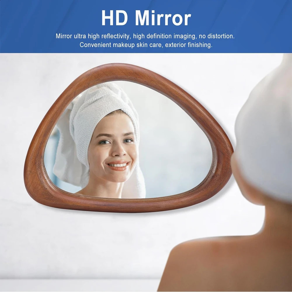 Irregular wall mirror 15 * 10 inch asymmetric wooden mirror small wall mirror vertical and horizontal suspension. image 240918