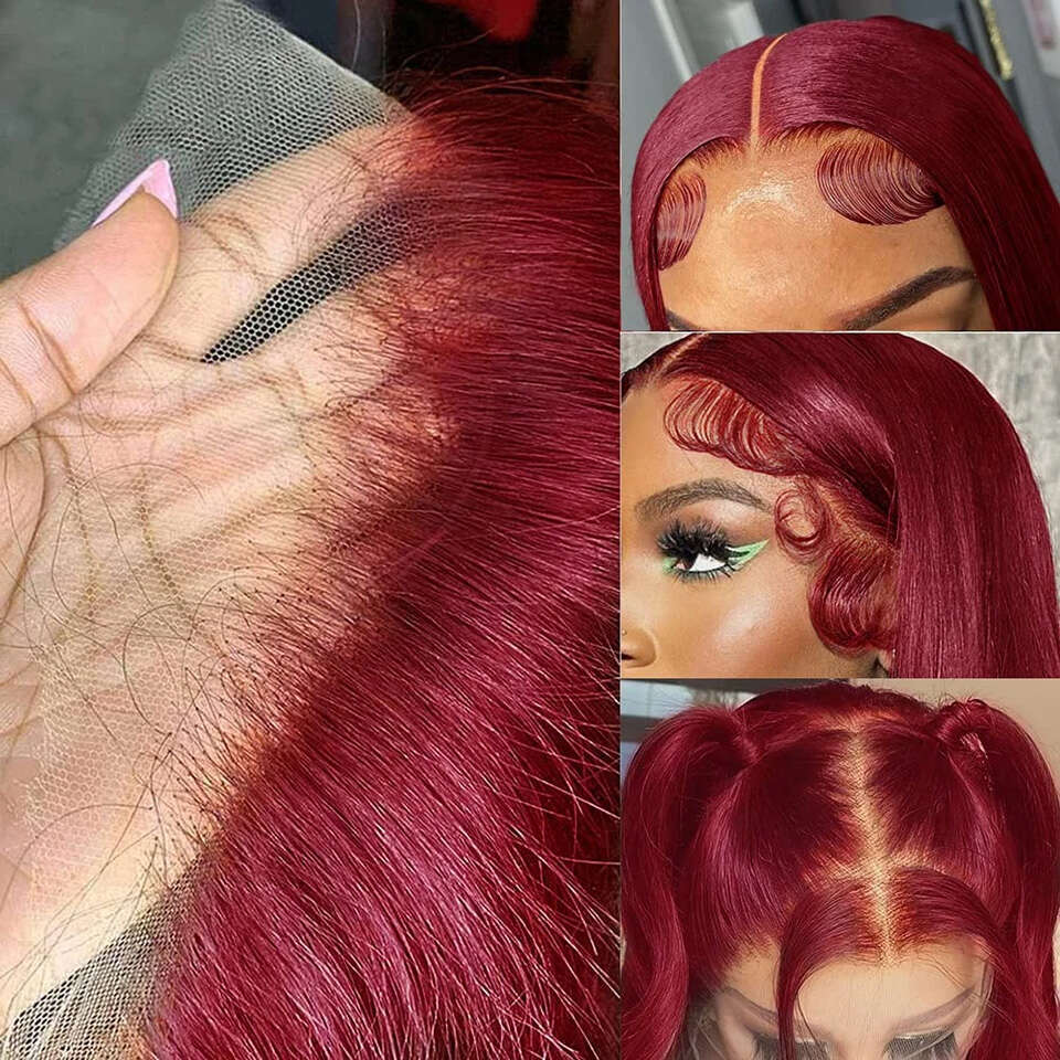 99j Straight 13x4 Front HD Lace Bury Red Color Glueless Wigs Human Hair 100% PrePluckd For Black Women