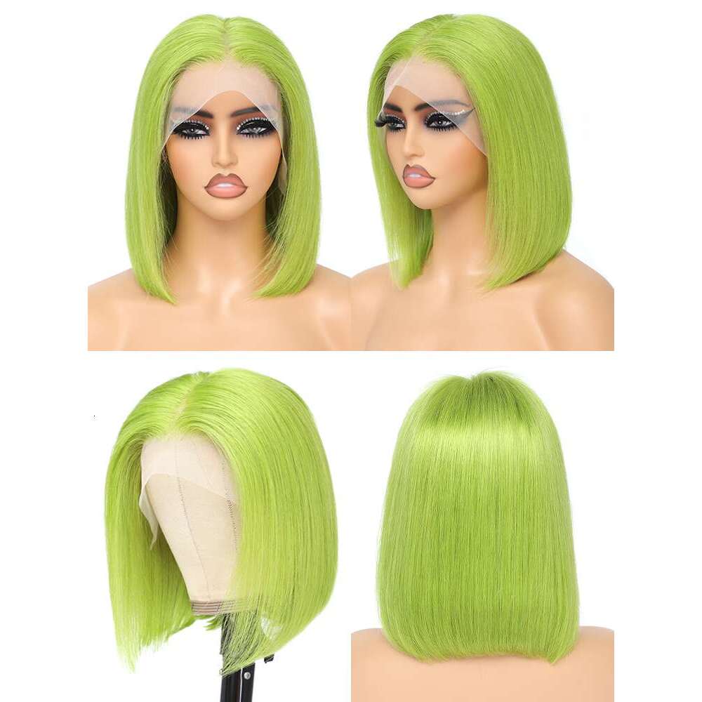 Lime Front Human Hair Green Wig Short Bob Straight 13X4 Colored Lace Frontal Wigs Rose Neon