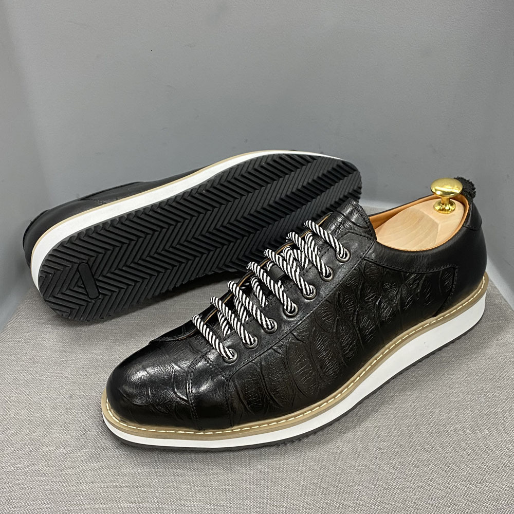 Classic Mens Casual Genuine Leather Lace-Up Fashion Sneakers Brand Alligator Print Street Travel Flat Shoes For Men