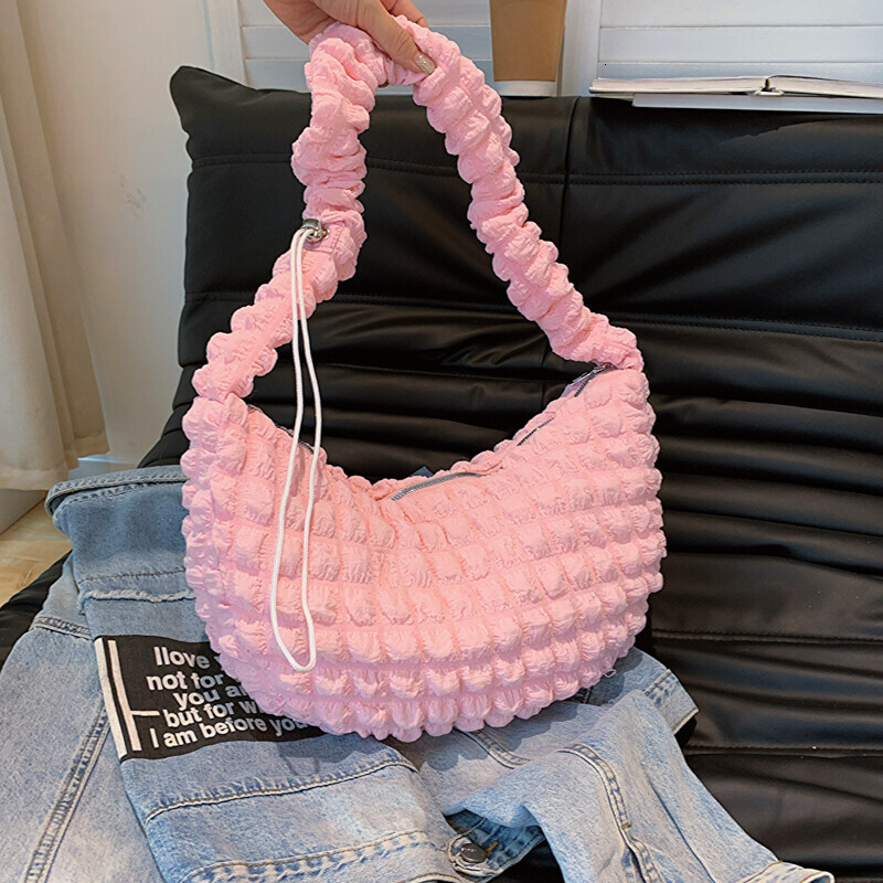 Cute Cloud Burst Bubble for Girls New 2023 Large Capacity Single Shoulder Underarm Bag with Zipper Closure and Ruched Texture