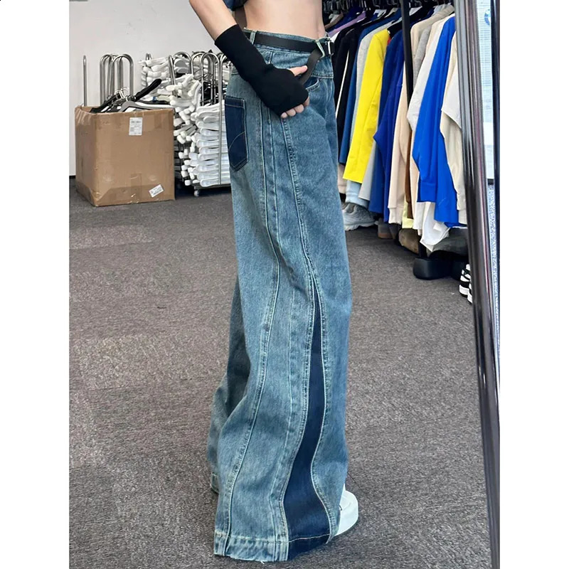 Womens Blue Baggy Y2k Jeans Harajuku Streetwear Aesthetic Denim Trousers Wide Jean Pants Vintage 2000s Trashy Oversize Clothes 240911