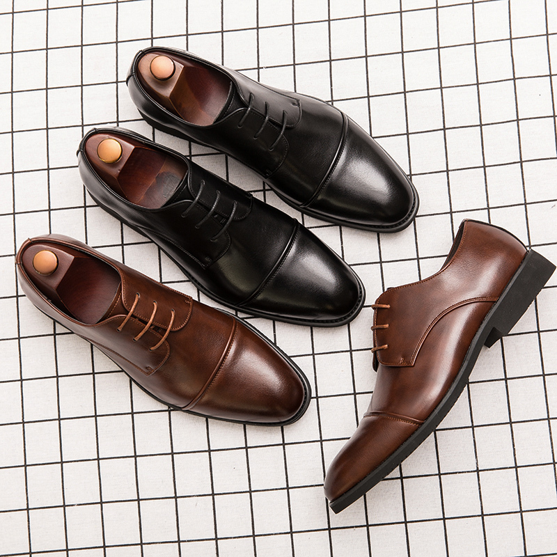 Classic Italian Style Mens Derby Formal Career Office Leather Pointy Toe Handmade Business Wedding Dress Shoes Men