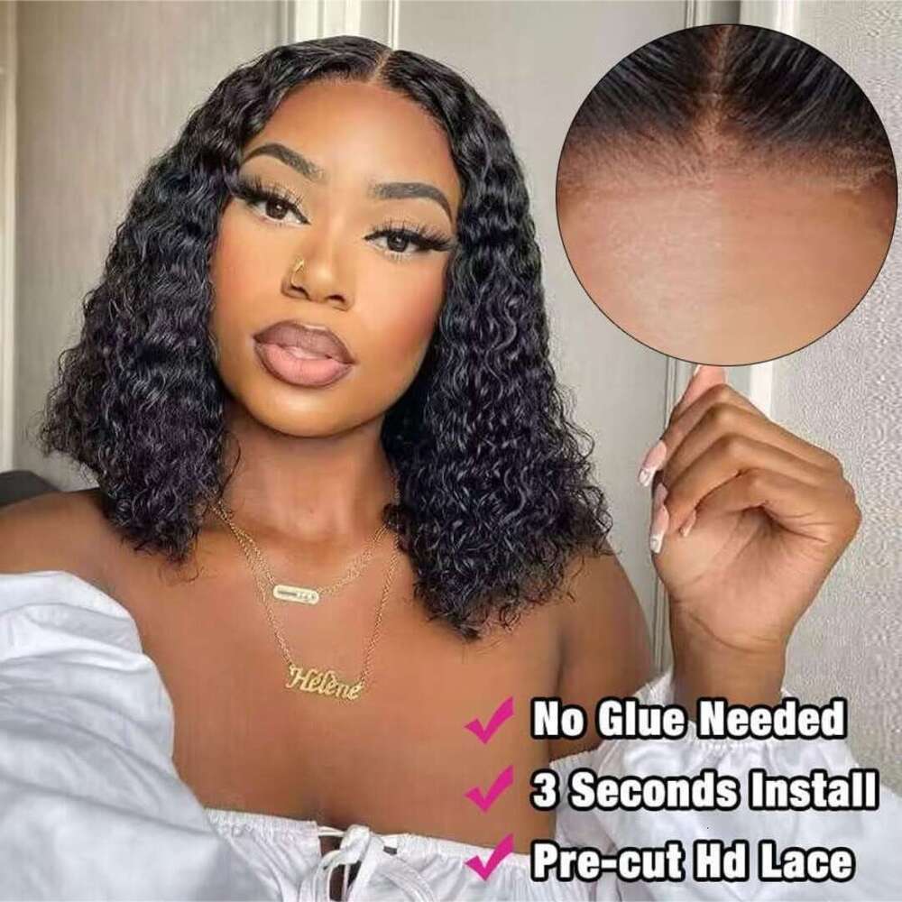 Glueless Kinky Bob Wig Human Ready To Wear Transprent 4x4 Lace Closure For Women Curly Wigs Peruvian Remy Hair