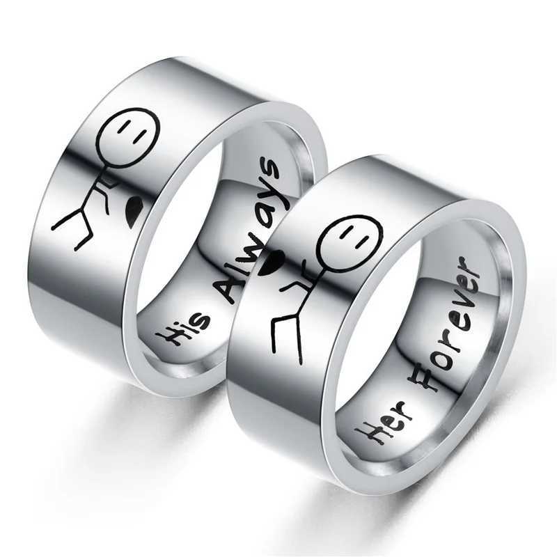 Couple Heart Rings His Always Her Forever Stainless Steel Ring For Women and Men Lovers Couples Jewelry rings halloween giftX240921