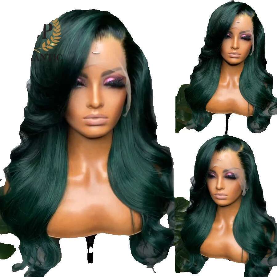 Topnormantic Green Color 13x6 Lace Front Wigs for Women Remy Brazilian Human Hair Loose Wave Wig Preplucked Haire 4x4 Closure