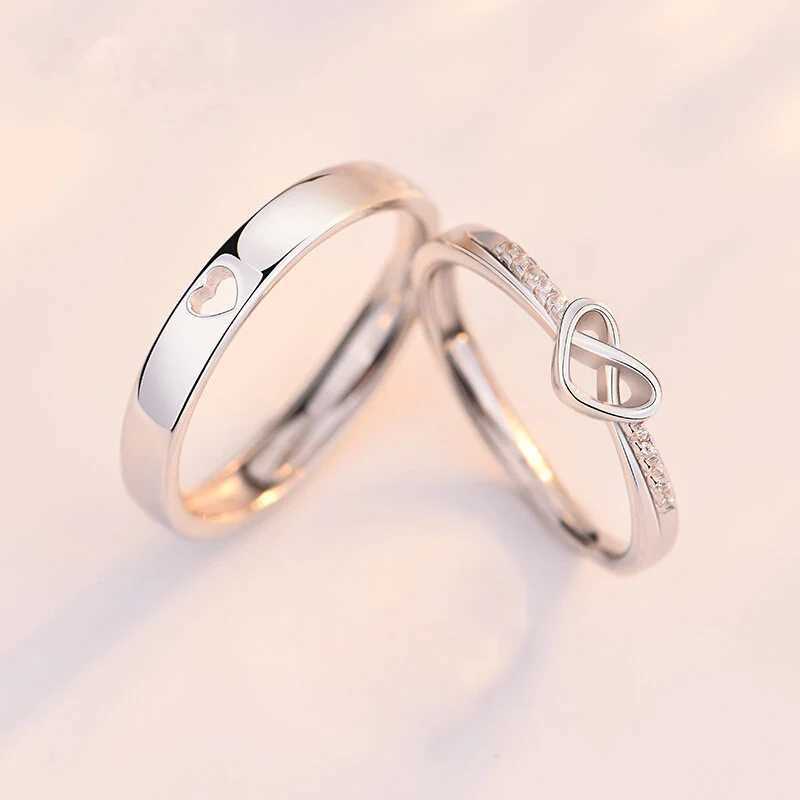 2 Pcs Lover Couple Zircon Adjustable Rings Love Rhinestone Opening Ring For Men Women Wedding Engagement Romantic Jewelry GiftsX240921