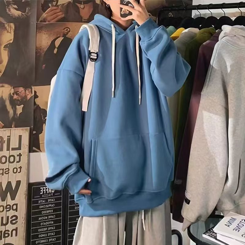 Men's and women's hoodies spring and autumn new solid color Joker hooded coat loose casual sports coat