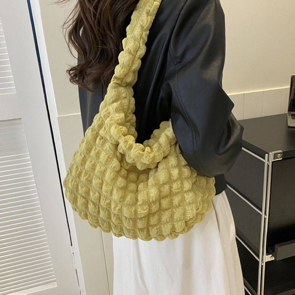 JUTBONG Large Capacity Shoulder Plaid Quilted Solid Color Crossbody Cute Embroidered Underarm Bag Women