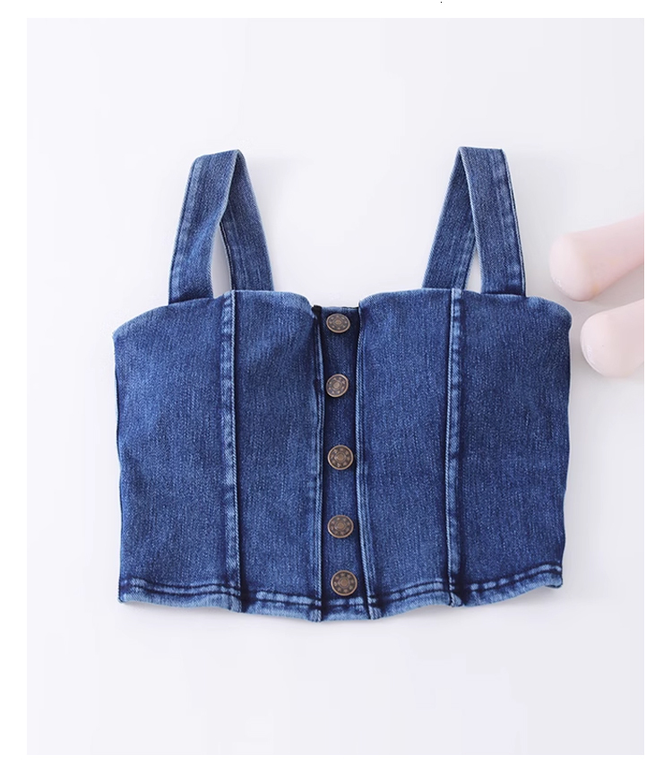 Women's Clothing Sexy Tops For Women Crop Fashion Button Front Shirred Detail Denim Top