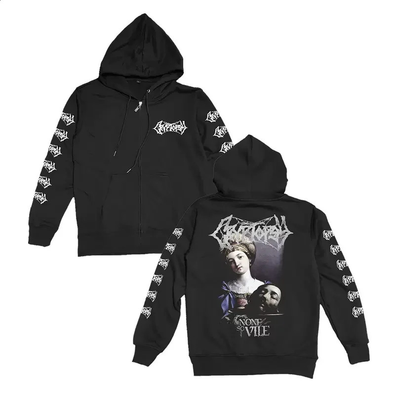 Mens Hoodies Cryptopsy Heavy Metal Zipper Hoodies Hooded Y2k Vintage Hip Hop Streetwear Hoodie Oversized Zipup Hoody Coats 240921