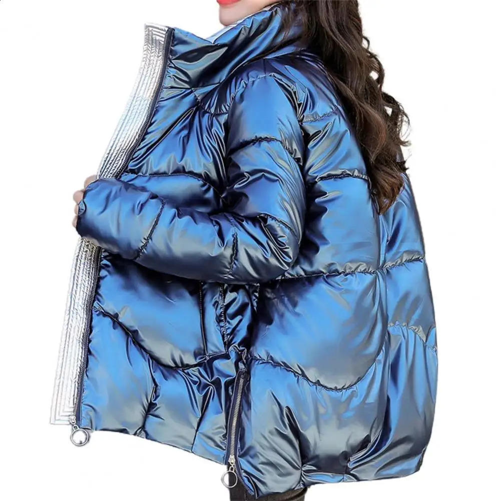 Smooth winter cotton apron jacket suitable for women thick shiny black short yellow red park 240921