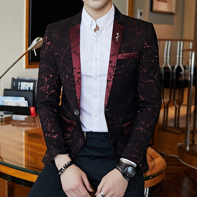 banquet set jacket evening gown fashionable jacquard casual business jacket ultra-thin mens wedding jacket mens clothing 240921