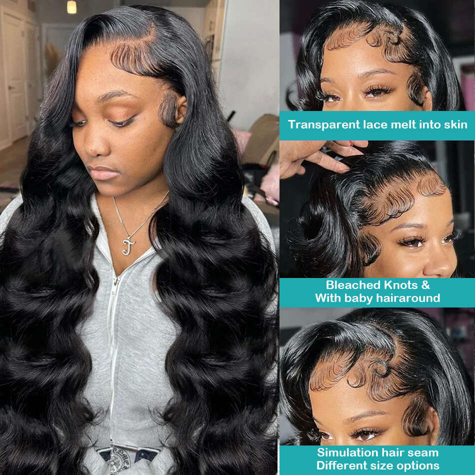 250 Density 30 40 Inch HD Transparent 13x4 Pre Plucked Body Wave Frontal Human Hair Brazilian 13x6 Lace Front Wig Women