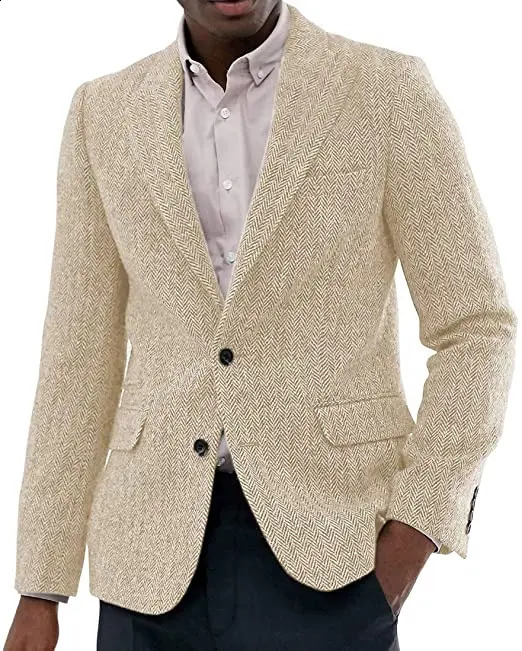 Mens Suit Tweed Jacket Wool Herringbone Waistcoat Slim Fit Wedding Groomsmen For Casual Business Jacket Men Clothes 240911