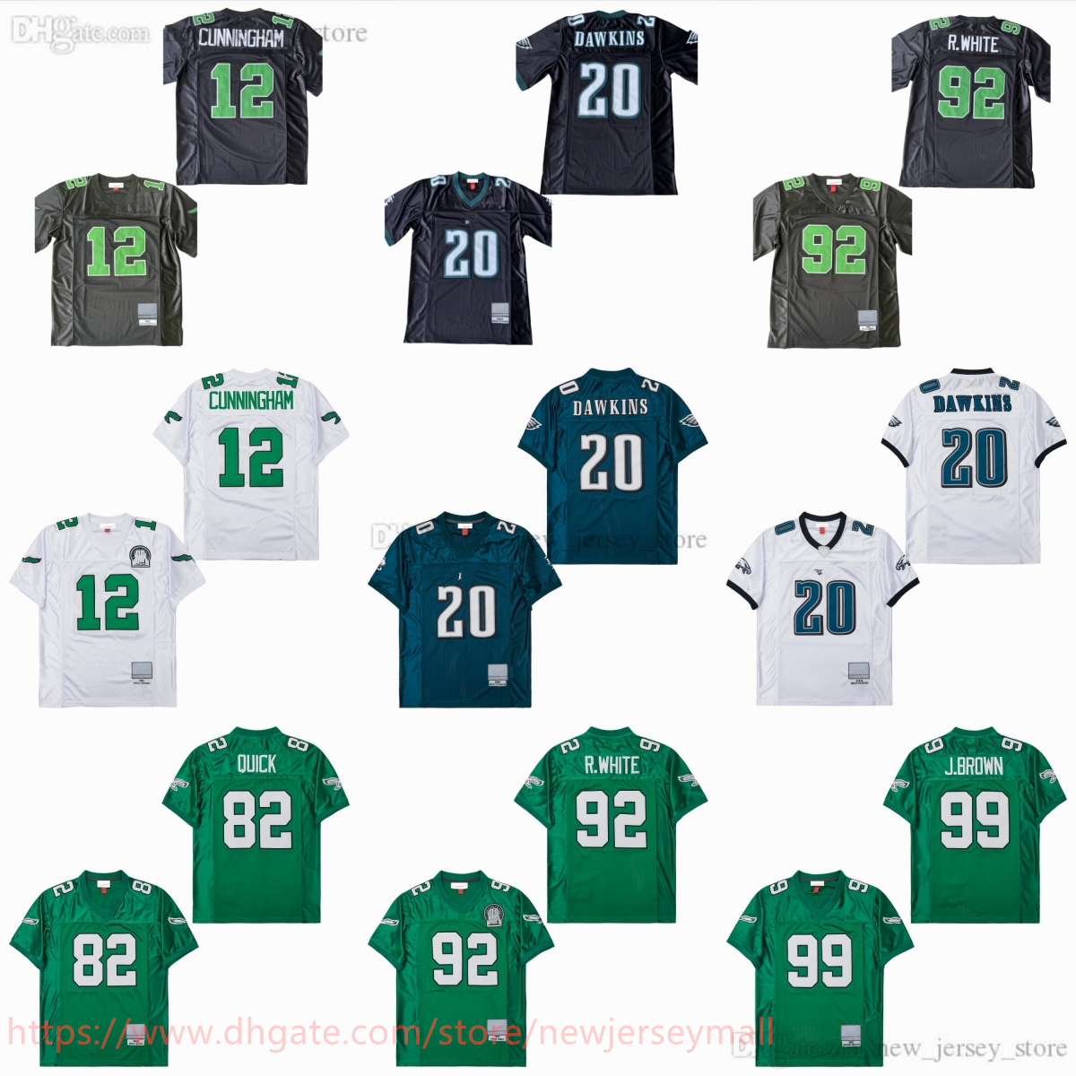 Custom S-6XL College 1992 Throwback Football 92 Reggie White Jersey Retro Stitch 12 Randall Cunningham 20 Brian Dawkins 99 Jerome Borwn Jersey Vintage Breathable
