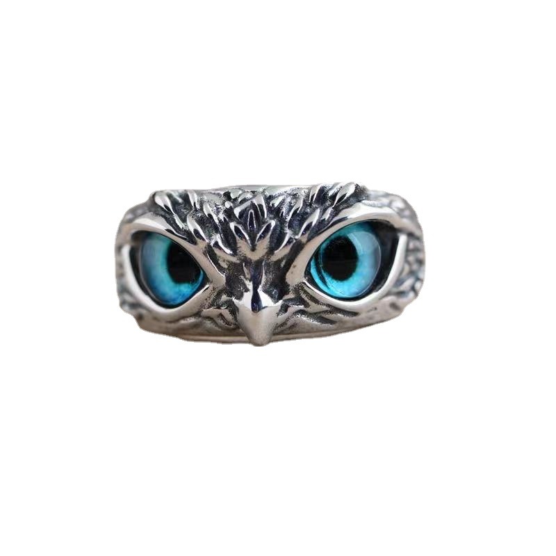 Cross-border hot vintage blue-eyed owl ring cross-border hot European and American jewelry lovers ring