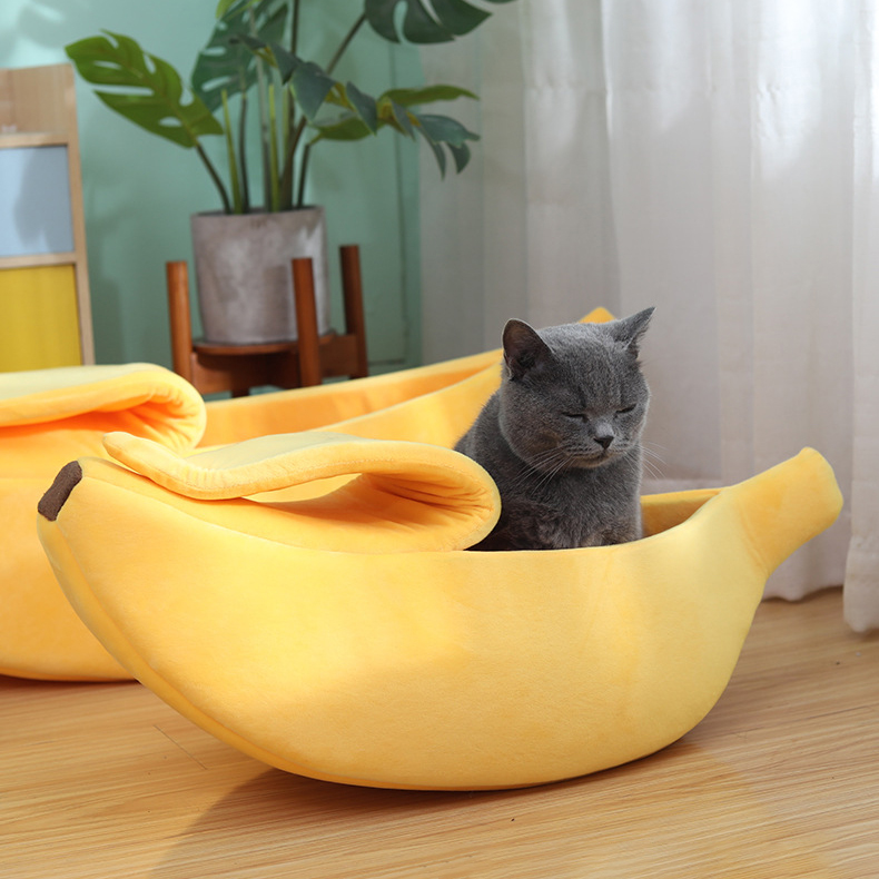 Winter pet banana shape warm cat nest dog nest semi-enclosed pet nest hamster nest pet Bedding pad