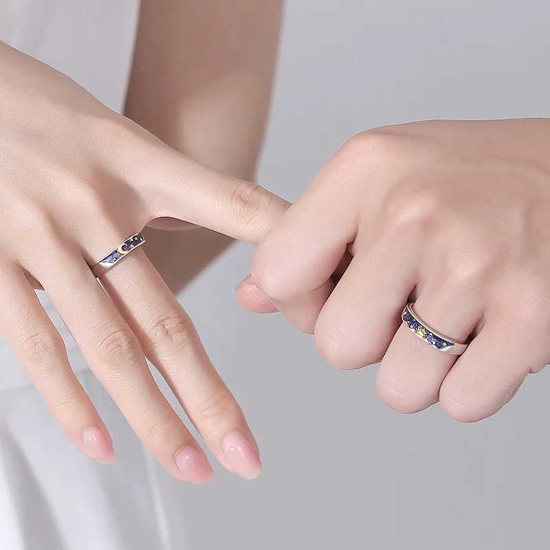Lovely Van Gogh Starry Sky Couple Rings Personality Sun Moon Star Adjustable Open Rings Bestfriends Jewelry Valentines Day GiftX240921