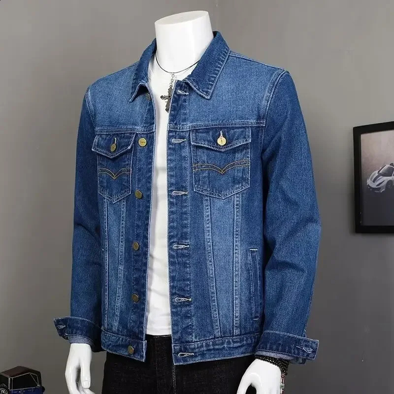 Fashionable mens denim jacket Korean style casual fashion youth long sleeved lapel vest streetwear 240921