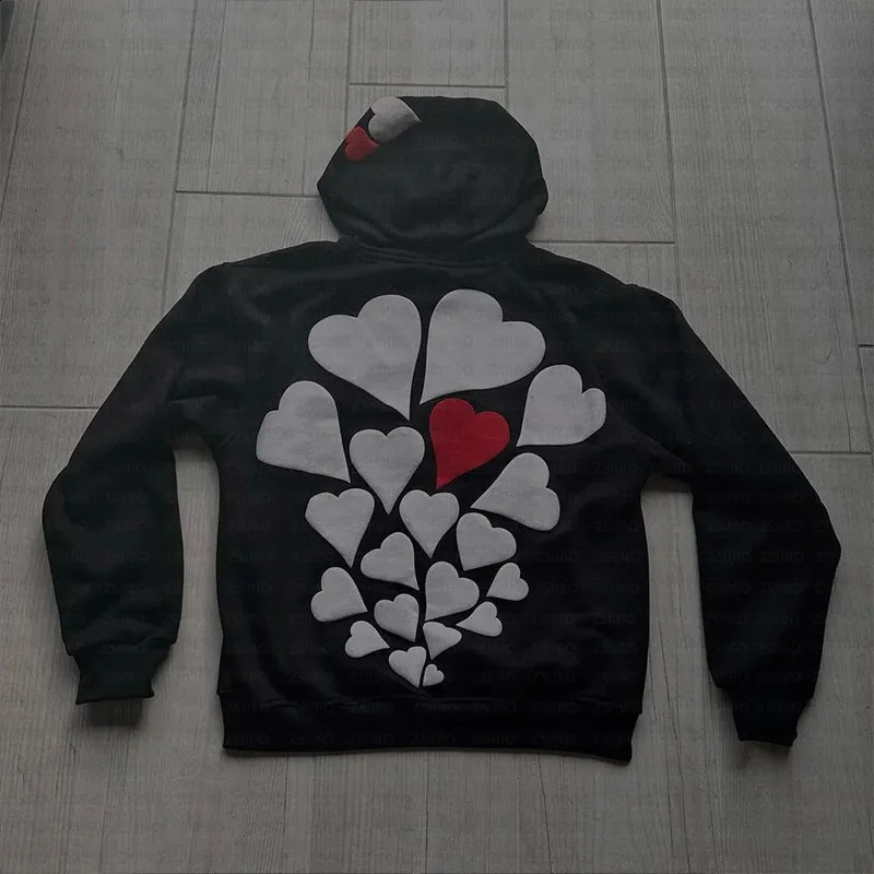 Y2K Letter Printed Hooded Sweatshirts High Street Long Sleeve Zip Up Hoodies Autumn Winter Retro Hip Hop Casual Jacket Coats 240921