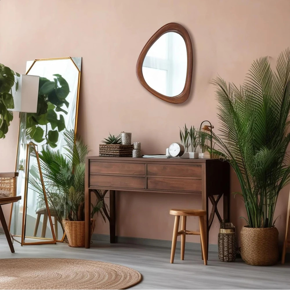 Irregular wall mirror 15 * 10 inch asymmetric wooden mirror small wall mirror vertical and horizontal suspension. image 240918
