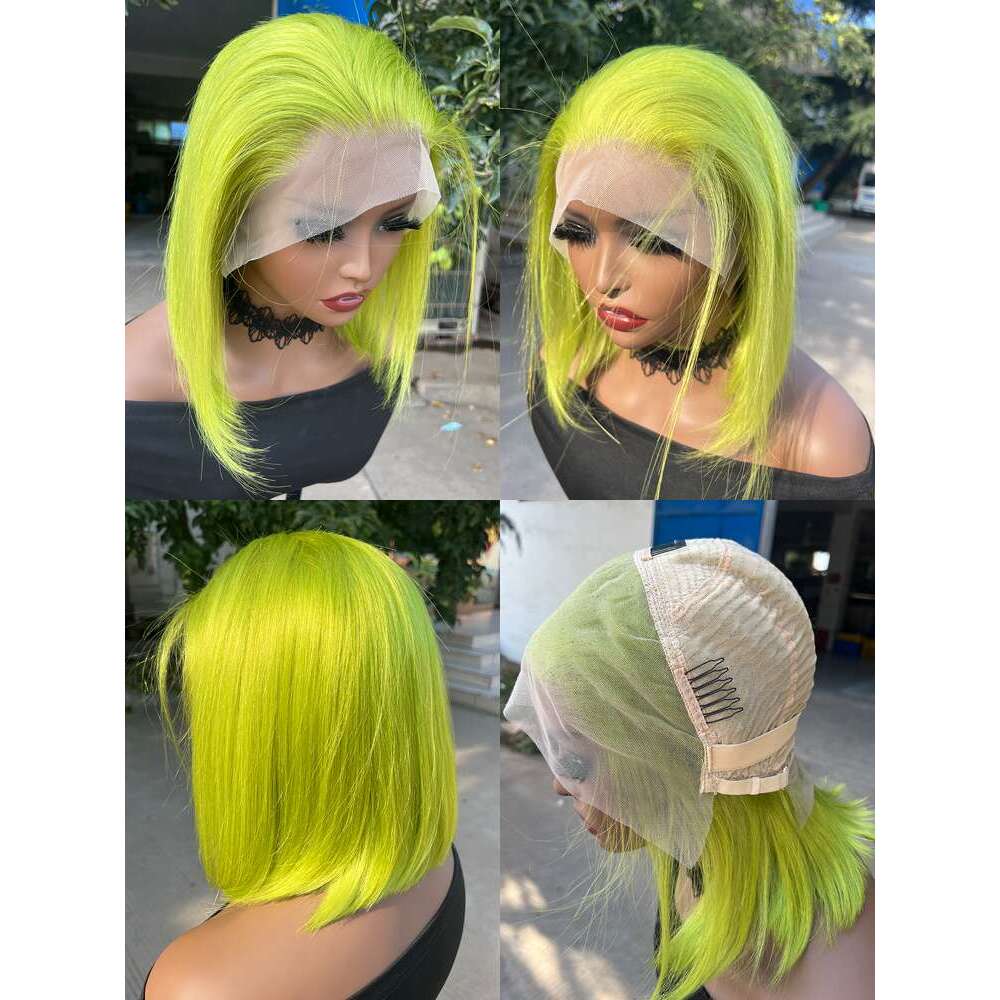 Lime Front Human Hair Green Wig Short Bob Straight 13X4 Colored Lace Frontal Wigs Rose Neon