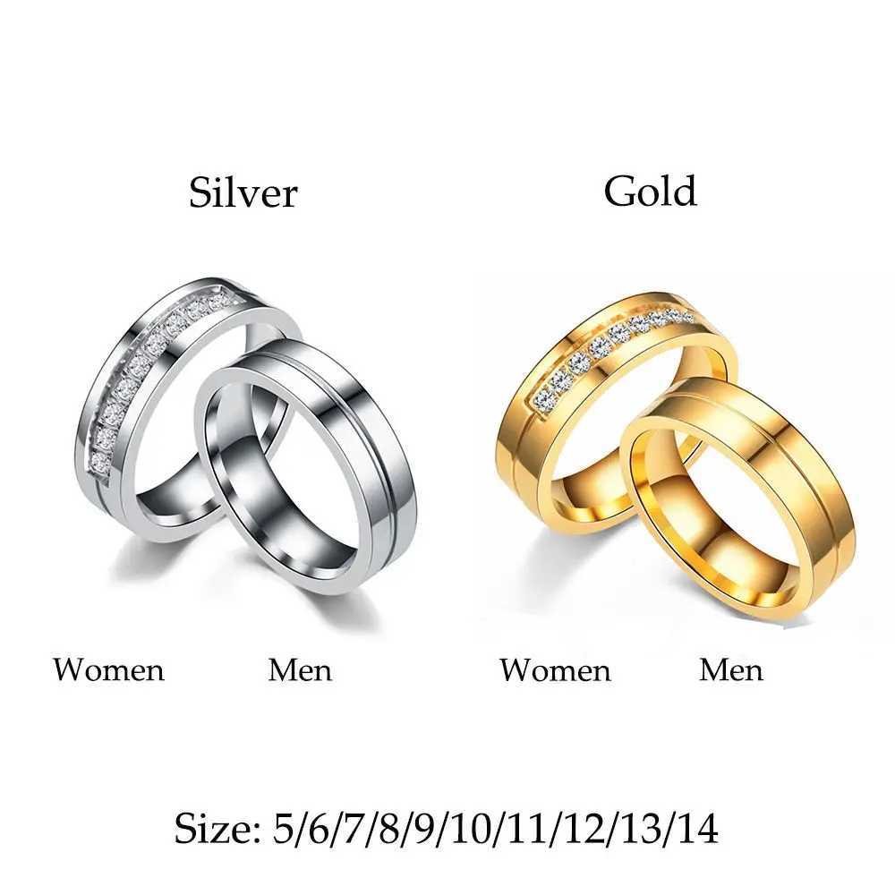 Women Men Wedding Band Rings For Love 18K Gold Plated AAA CZ Cubic Zirconia Stainless Steel Couples Ring Golden Silver RingX240921