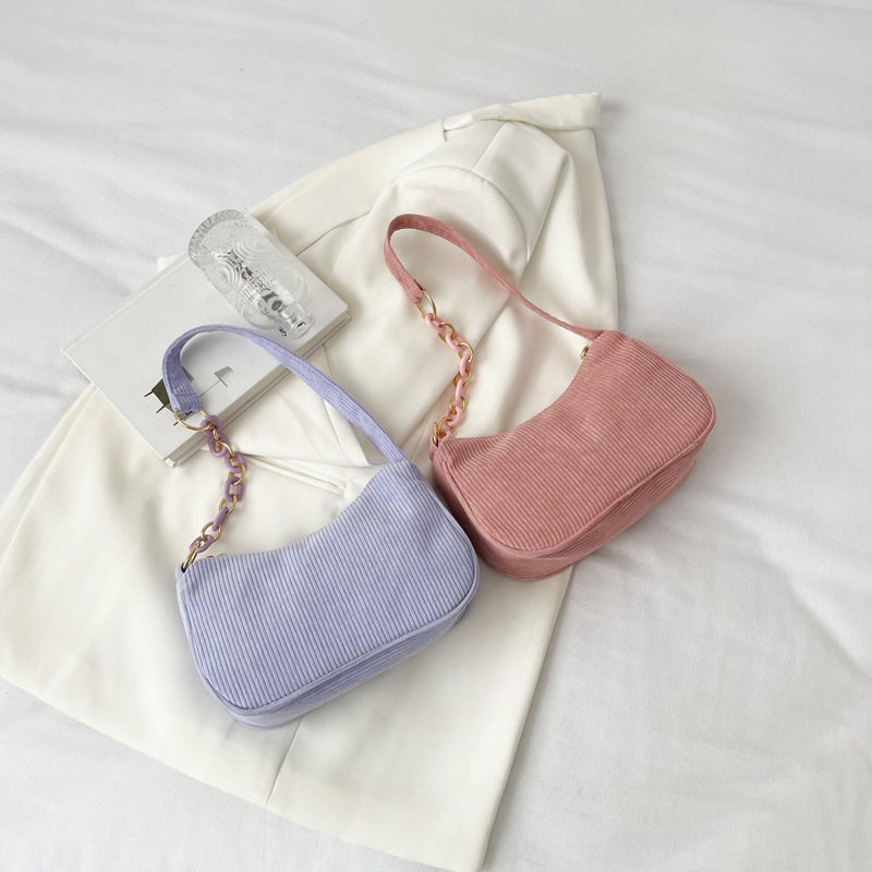 Corduroy solid color underarm bag 2024 Korean version simple artistic dumpling bag