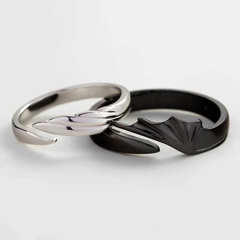2Pcs Anime Angel Demon Couple Rings for Women Men Fashion Animal Adjustable Open Ring Promise Matching Couple Ring Party GiftsX240921