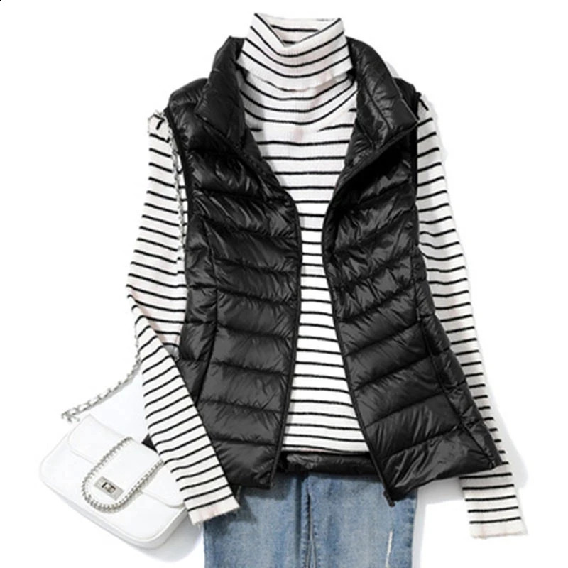 Womens Warm Vest Autumn Lightweight Apron Jacket Ultra Light Winter Bedding Coat Puff Duck Down 240921