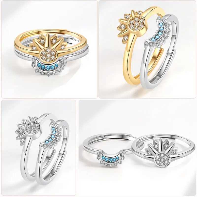 New Personalized Simple Inlaid Rhinestone Sun And Moon Couple Rings For Men And Women Gifts Jewelry Accessories WholesaleX240921