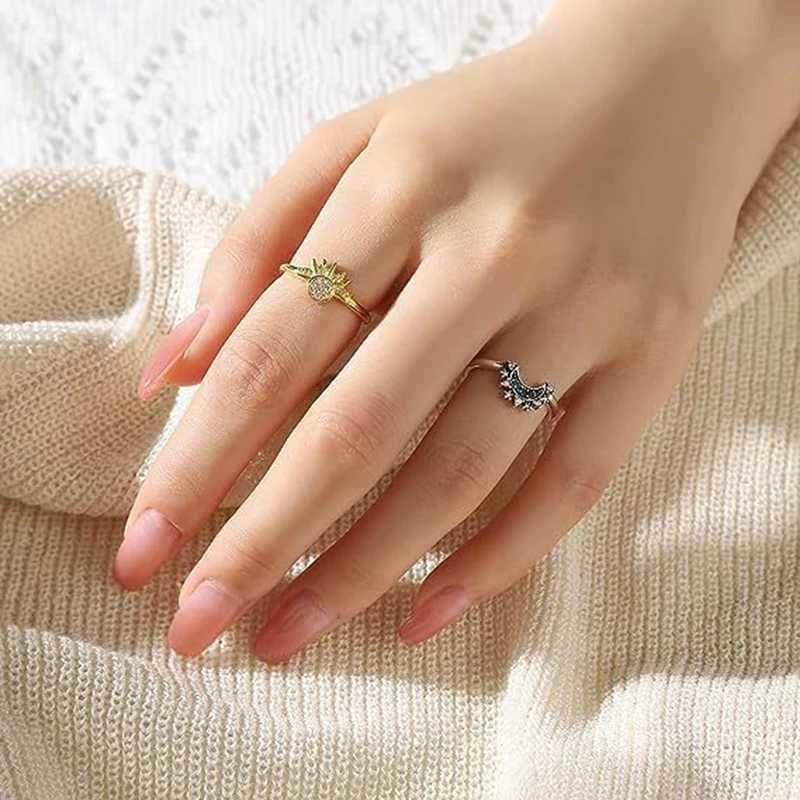 Fashion Sun Moon Star Rings For Women Temperament Adjutment Sparkling Couple Rings Set Finger Wedding Jewelry Charm GiftsX240921