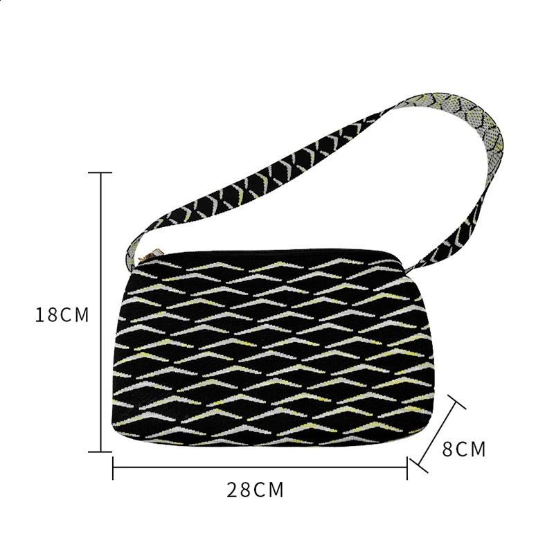 ins Handmade Knit Handbag with zippe Women Mini Shoulder Bag Female Black and white Twill Tote Bag Student Cell Phone Package 240909