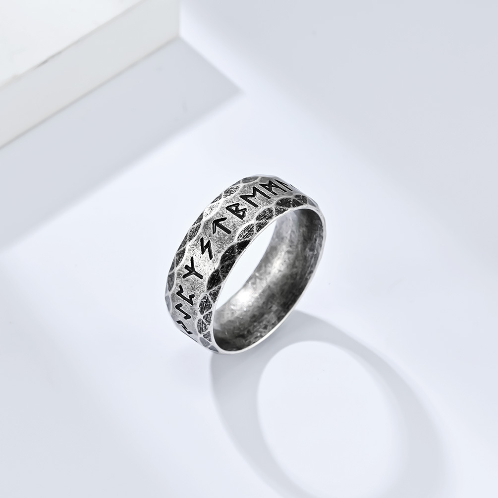 New vintage Nordic text titanium ring antique silver men's hand jewelry Free shipping