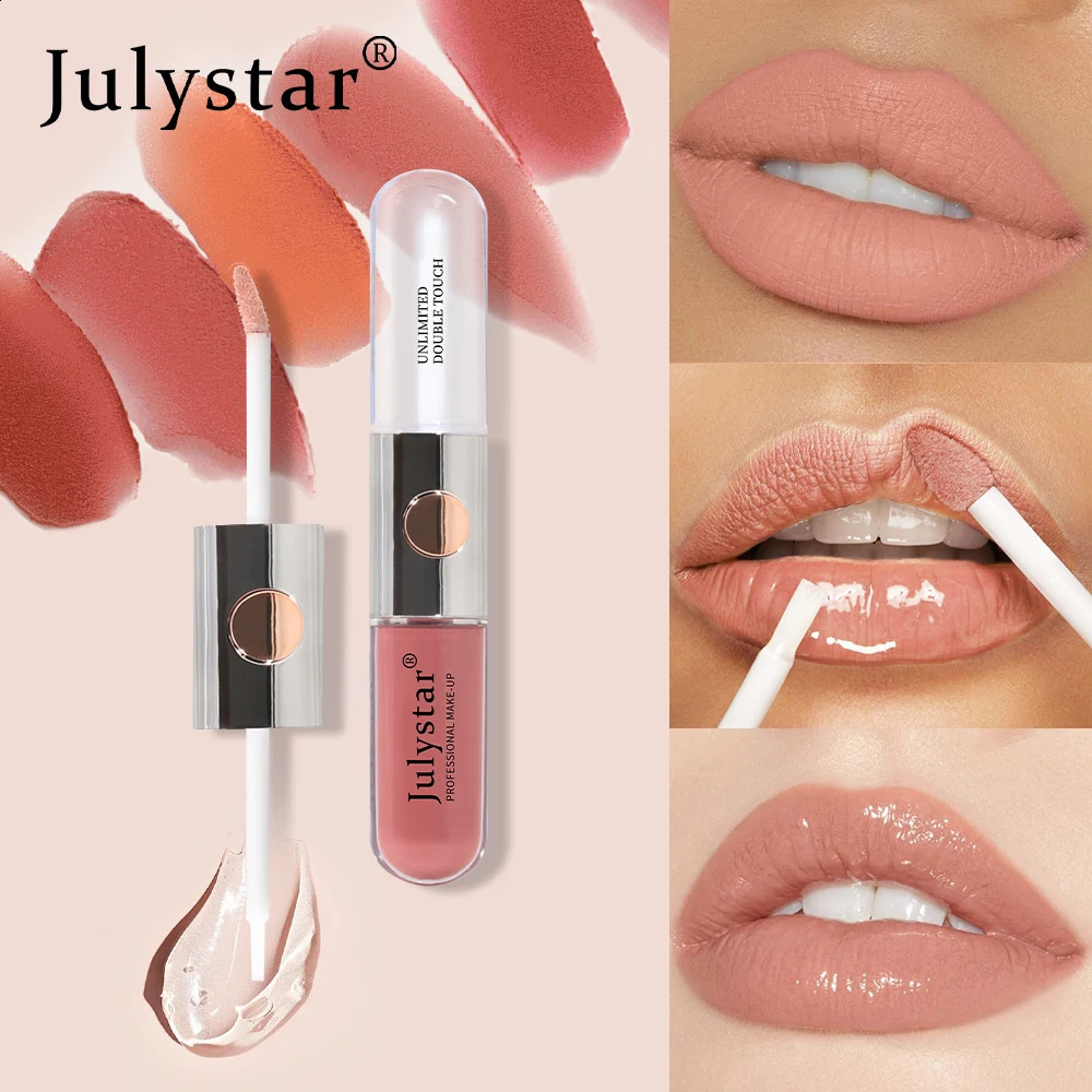 Julystar Double Headed Lip Glaze Non fading Staying Cup Water Light Waterproof and Anti Sweat Gloss 240911