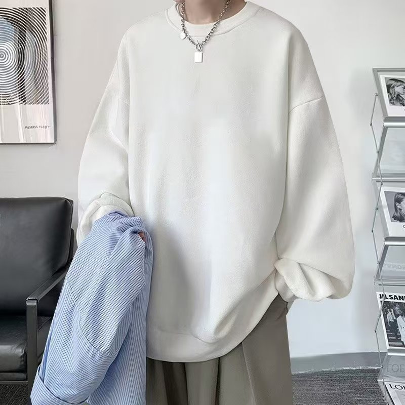 Men's sweater spring and autumn loose casual round neck sweater solid color men's pullover long sleeve bottoming shirt