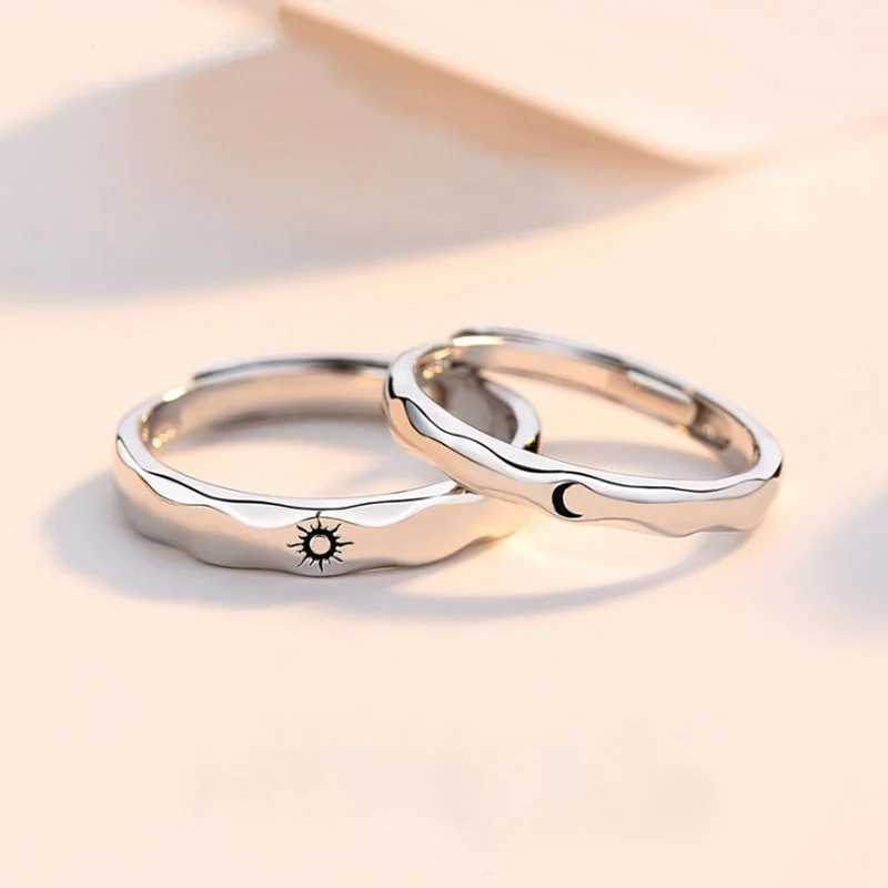 2Pcs Silver Color Sun Moon Couple Rings For Women Romantic Day Night Letter Ring Lover Engagement Banquet Jewelry Dating GiftX240921