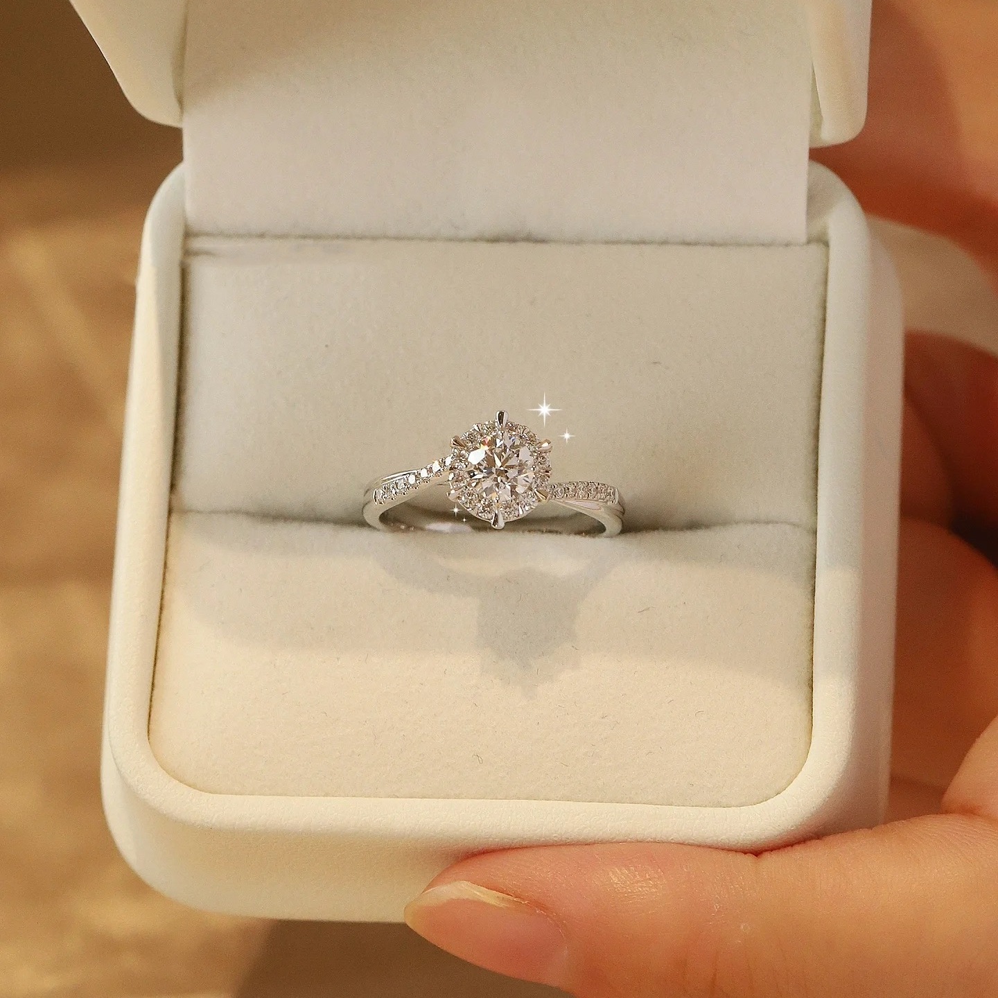 Sophisticated Ladies' Moissanite Jewelry Piece Twisted Arm Structured, Floral-Inspired Engagement Ring with Secure Four Claw Mounting