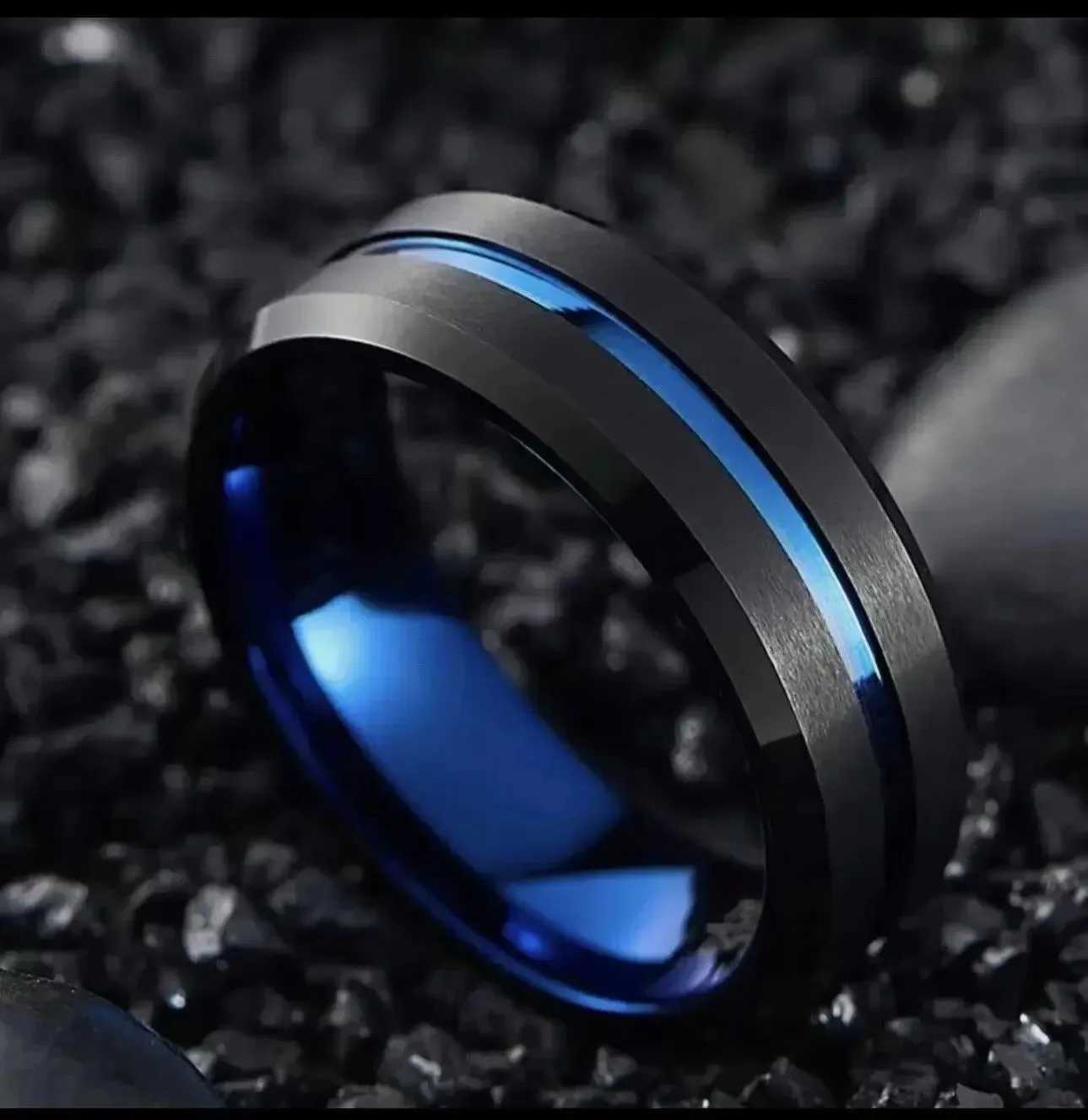 Fashion Couple Rings Romantic Women Blue Rhinestones CZ Rings Set Trendy Men Stainless Steel Rings Wedding Band Jewelry GiftsX240921