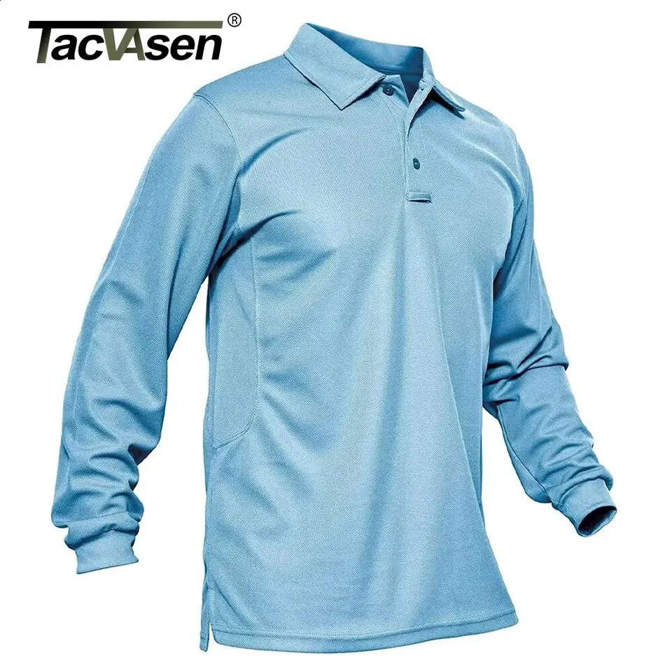 TACVASEN summer long sleeved performance polo Tshirt mens tactical shirt quick drying golf team work jersey casual top 240921