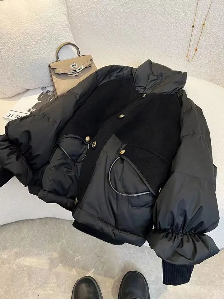 2024 Winter Large Size Parka Cotton Down Jacket High-Quality Thick Patchwork Jacket Black Zipper Coat Women 240914